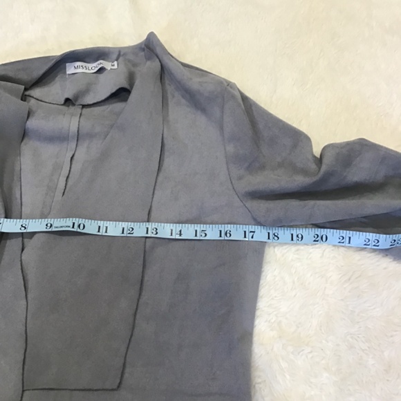 MissLook Women Size Med Faux Suede Slate Gray Drape Jacket Blazer Open Front - Picture 7 of 9